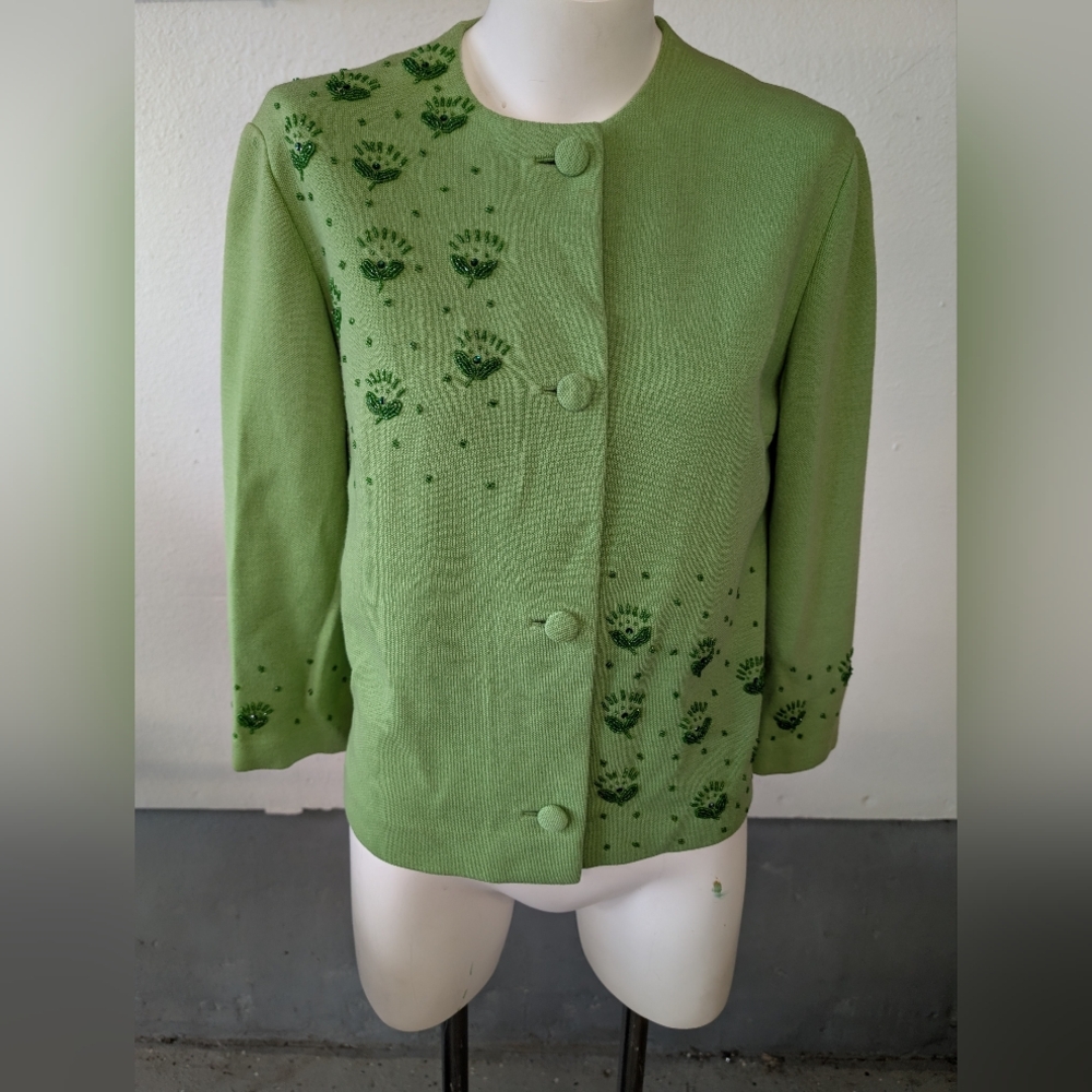 Vintage Sweater Embellished Green  Women's Jacket Size M